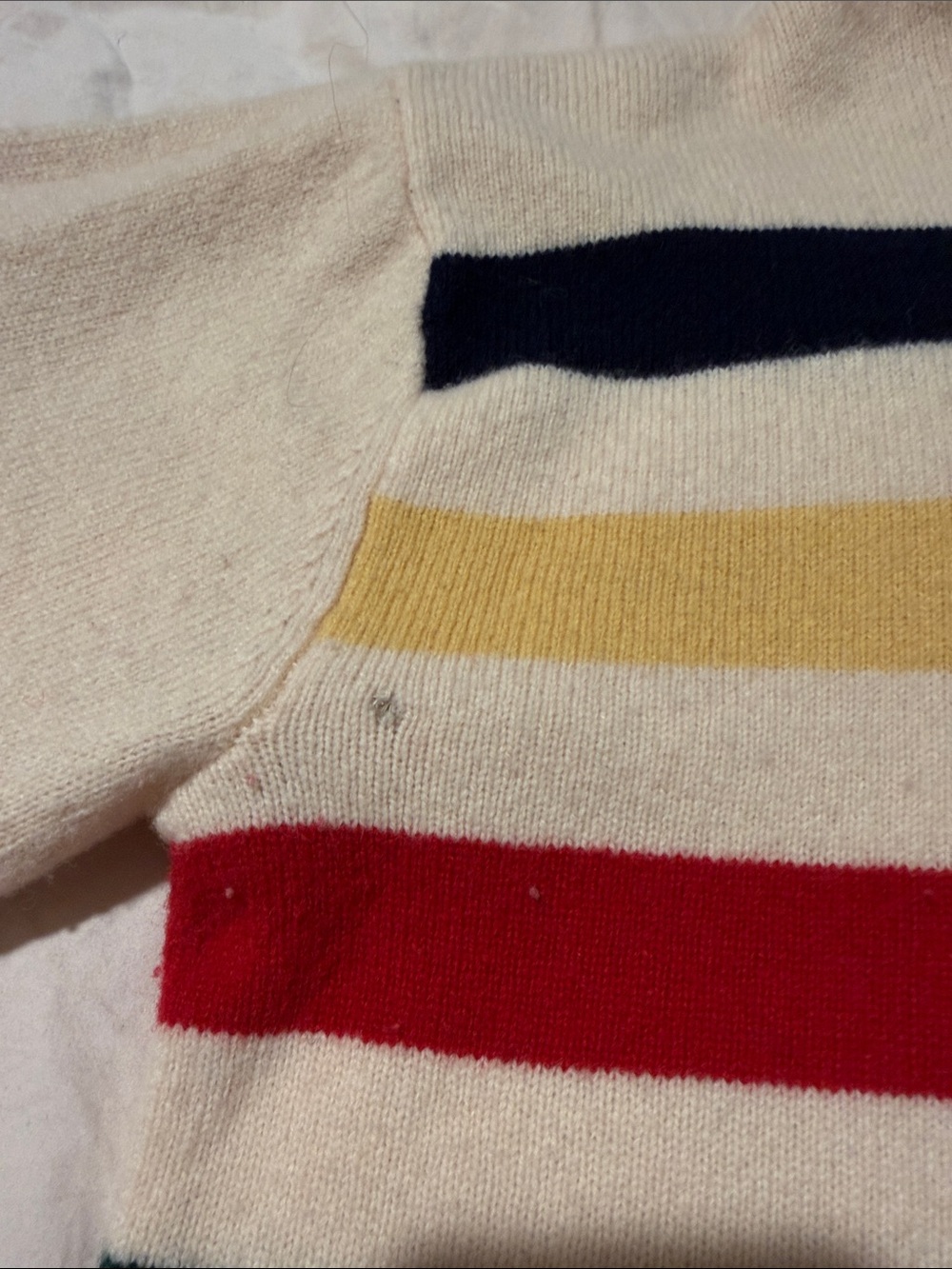 Ralph Lauren 100% Lambswool Cream Hooded Half-Zip Sweater with Multi Stripes - Picture 4 of 7
